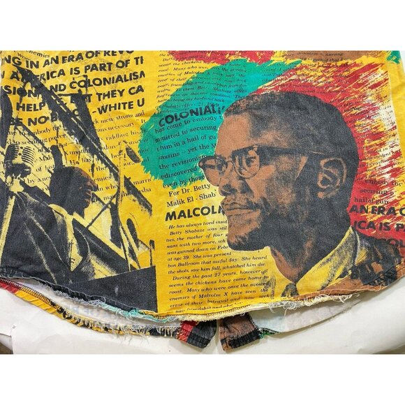 Vintage 1990s Malcolm X All Over Print Jersey Button Up Black History Sz XL USA - Picture 6 of 6